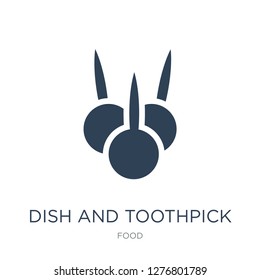 dish and toothpick icon vector on white background, dish and toothpick trendy filled icons from Food collection, dish and toothpick vector illustration