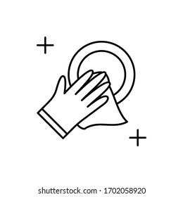 Dish, icono de toalla. Línea simple, contorno vectorial elementos del trabajo doméstico para ui y ux, sitio web o aplicación móvil