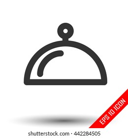 Dish tray icon. Restaurant cloche sign. Simple flat logo of dish tray isolated on white background. Vector illustration.