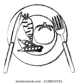 dish with vegetables and cutleries