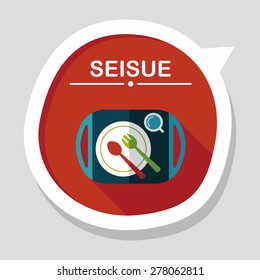 dish ware and cutlery flat icon with long shadow