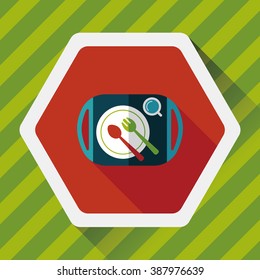 dish ware and cutlery flat icon with long shadow