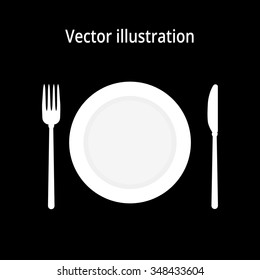 Dish ware. plate, knife and fork. vector icon illustration with title