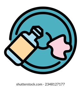 Vector de contorno del icono de lavado de pantalla. Detergente líquido. Cocina de color claro plano