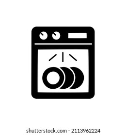 Dish washer icon in black flat glyph, filled style isolated on white background