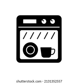 Dish washer icon in black flat glyph, filled style isolated on white background