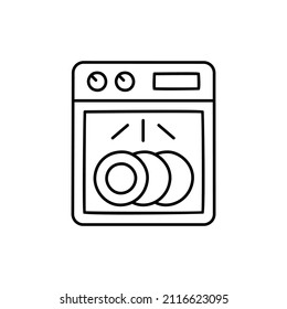 Dish Washer Icon In Black Line Style Icon, Style Isolated On White Background