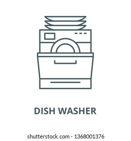 Dish Washer Line Icon, Vector. Dish Washer Outline Sign, Concept Symbol, Flat Illustration