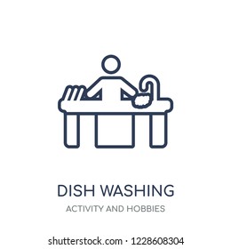 Dish Washing icon. Dish Washing linear symbol design from Activity and Hobbies collection. Simple outline element vector illustration on white background.