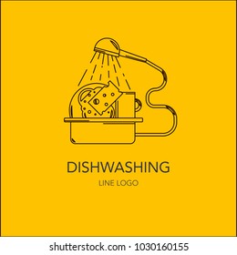 Dish washing line concept vector illustration for cleaning service