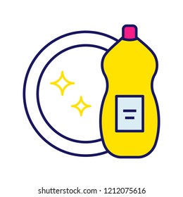 Dish washing liquid color icon. Dishwash detergent. Cleaning chemicals. Isolated vector illustration