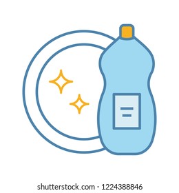 Dish washing liquid color icon. Dishwash detergent. Cleaning chemicals. Isolated vector illustration