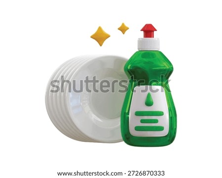Dish washing liquid soap with clean sparkling plate icon 3d render concept of clean plate with green dish soap bottle icon vector illustration