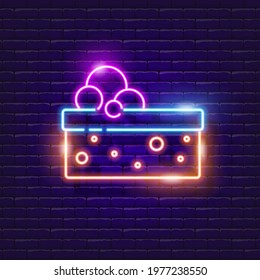 Dish washing scrubber neon sign. Kitchenware glowing icon. Vector illustration for design. Cleaning concept. Brush for washing the house. Cleaning services.