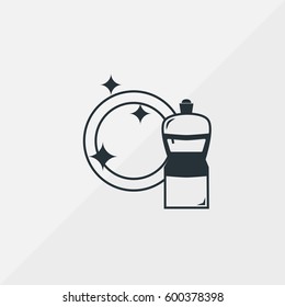 Dish Washing Soap & Clean Dish Vector Icon, The outlined symbol of plate and watery soap for dish wash. Simple, modern flat vector illustration for mobile app, website or desktop app    