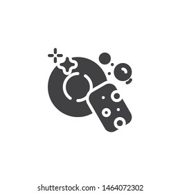 Dish washing sponge vector icon. filled flat sign for mobile concept and web design. Plate with sponge and bubbles glyph icon. Symbol, logo illustration. Vector graphics