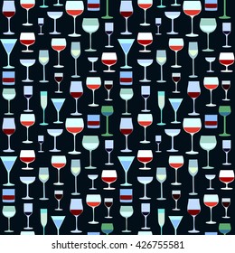 Dish wear seamless pattern with wine glasses for restaurant or bar menu design. background with wine glasses Bright colors pattern for web, poster, textile, print and other design 