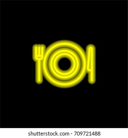 Dish yellow glowing neon ui ux icon. Glowing sign logo vector