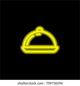 Dish yellow glowing neon ui ux icon. Glowing sign logo vector