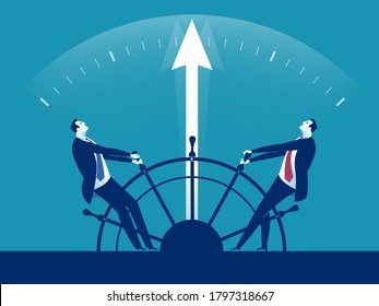 Disharmony. Conflict about who is the leader. A managers trying change direction of business. Business vector illustration