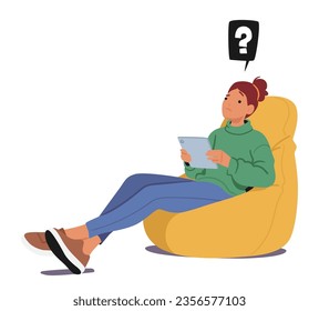 Disheartened Woman Scrolling Tablet, Encountering Fake News. Furrowed Brows And Disbelief Evident, Reflecting Modern Challenges In Navigating Information Accuracy. Cartoon People Vector Illustration