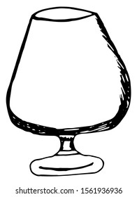 Dishes for a bar, restaurant. Isolated vector illustration Beautiful hand-drawn glass for Vitsky, brandy.