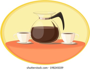 Dishes, cups and teapot