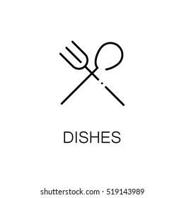 Dishes flat icon. Single high quality outline symbol of camping for web design or mobile app. Thin line signs of dishes for design logo, visit card, etc. Outline pictogram of camping dishes