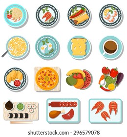 dishes flat icons set isolated on white background, vector illustrations eps 10