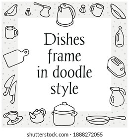 Dishes frame in doodle style