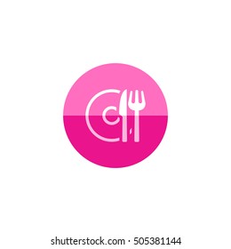 Dishes icon in flat color circle style. Spoon fork dinner