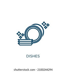 dishes icon. Thin linear dishes outline icon isolated on white background. Line vector dishes sign, symbol for web and mobile