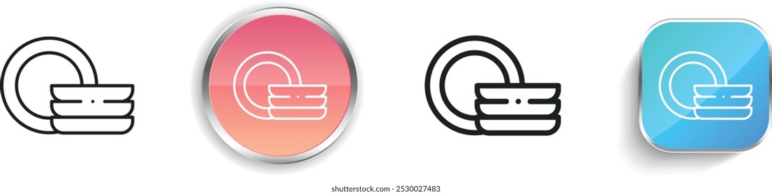 Icono de platos. Diseño de estilo lineal delgado, regular y de Botón aislado sobre fondo blanco