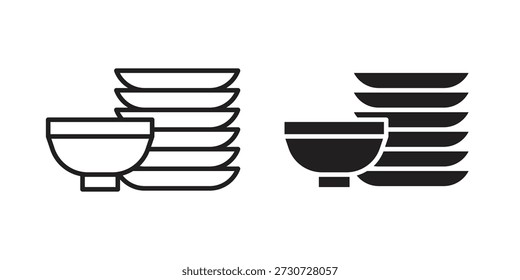 Dishes icons for design. Easily editable stroke. Modern flat design.