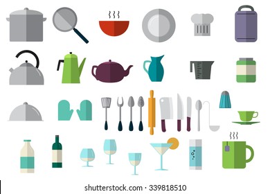 Dishes icons set. Flat style. Illustration for logo, brochure and other printing and web projects.