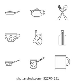Dishes icons set. Outline illustration of 9 dishes vector icons for web