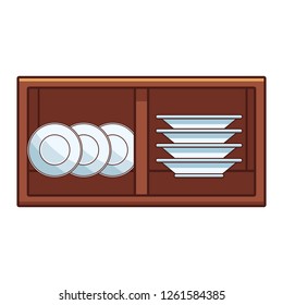 Dishes in kitchen shelf