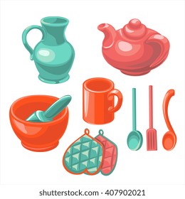 The dishes in the kitchen , vector illustration