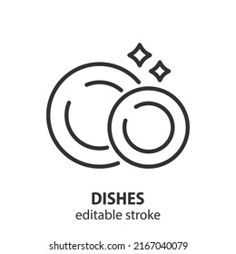 Dishes line icon. Clean plates vector sign. Editable stroke.