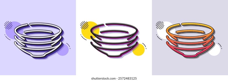 Dishes line icon. Halftone dotted pattern. Gradient icon with grain shadow. Tableware plates sign. Food kitchenware symbol. Line dishes icon. Various designs. Vector