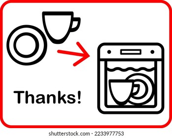 Dishes must be put in the dishwasher. Vector illustration, Icons