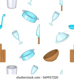 Dishes pattern. Cartoon illustration of dishes vector pattern for web