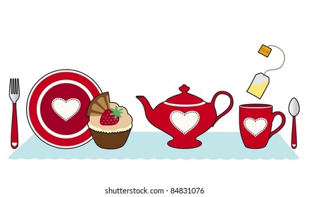 Dishes with red heart