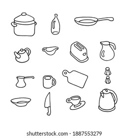 Dishes set in doodle style