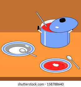 Dishes with soup
