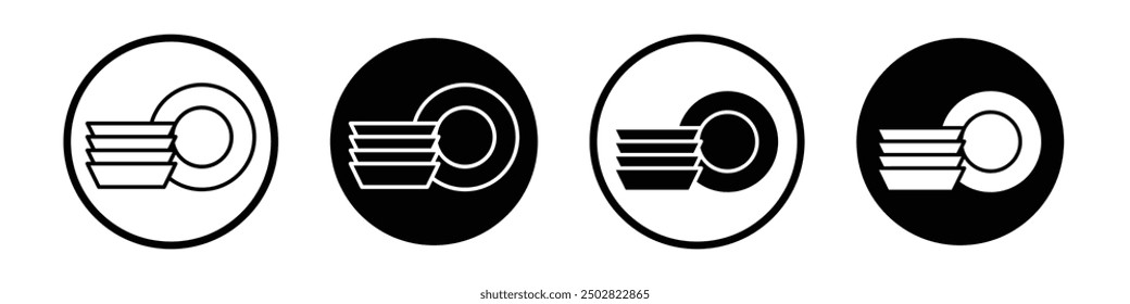 Dishes vector icon set black filled and outlined style.