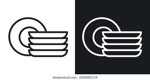 Dishes vector icon set black and white filled and outlined style.