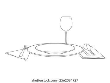 The dishes in the vector are isolated on a white background. Spoon fork knife plate hand-drawn. Table setting. The cutlery is black and white. Kitchen tools.