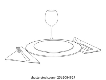 The dishes in the vector are isolated on a white background. Spoon fork knife plate hand-drawn. Table setting. The cutlery is black and white. Kitchen tools.