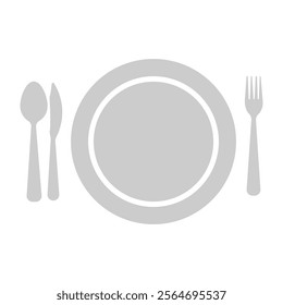 The dishes in the vector are isolated on a white background. Spoon fork knife plate hand-drawn. Table setting. The cutlery is black and white. Kitchen tools.